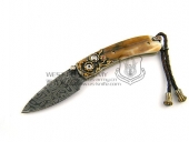 William Henry 威廉亨利 B09-ALASKANGOLD"KESTRE"典藏绅士刃 MikeNorris蜂巢纹大马士革钢 纯银镶嵌24K金＋红宝石＋象牙＋钻石全球特别限量版25只